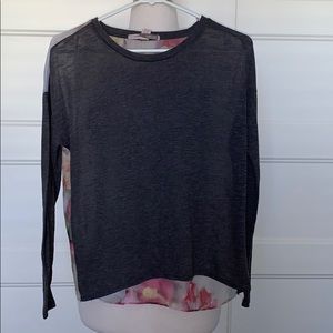 Forever 21 Grey Long Sleeve Blouse w/ Floral back